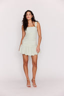 MINK PINK SABRINA BUBBLE MINI DRESS - SAGE GINGHAM