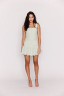 MINK PINK SABRINA BUBBLE MINI DRESS - SAGE GINGHAM