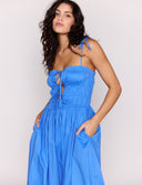 MINK PINK LIANA TIE DETAIL MIDI DRESS - JACARANDA BLUE
