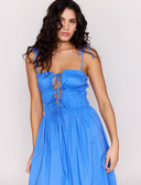 MINK PINK LIANA TIE DETAIL MIDI DRESS - JACARANDA BLUE