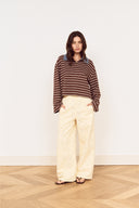 MINK PINK VESPER POLO TOP - CHOCOLATE STRIPE