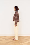 MINK PINK VESPER POLO TOP - CHOCOLATE STRIPE
