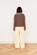 MINK PINK VESPER POLO TOP - CHOCOLATE STRIPE