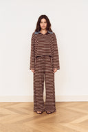 MINK PINK VESPER POLO TOP - CHOCOLATE STRIPE