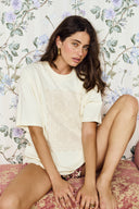 MINK PINK AMELIE CROCHET APPLIQUE TEE - CREAM