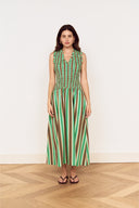 MINK PINK RUE SHIRRED MIDI DRESS - STRIPE