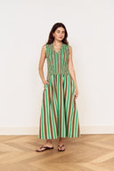 MINK PINK RUE SHIRRED MIDI DRESS - STRIPE