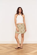 MINK PINK REMI BIAS MINI SKIRT - OLIVE PAISLEY