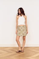 MINK PINK REMI BIAS MINI SKIRT - OLIVE PAISLEY