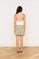 MINK PINK REMI BIAS MINI SKIRT - OLIVE PAISLEY