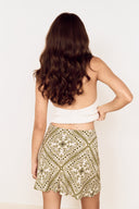 MINK PINK REMI BIAS MINI SKIRT - OLIVE PAISLEY