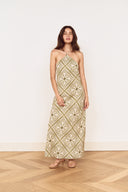 MINK PINK REMI BIAS MIDI DRESS - OLIVE PAISLEY