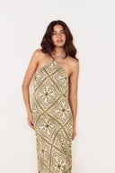 MINK PINK REMI BIAS MIDI DRESS - OLIVE PAISLEY