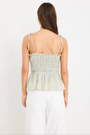 AMONG THE BRAVE MUSINGS TIE STRAP CAMI - SAGE GINGHAM