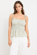 AMONG THE BRAVE MUSINGS TIE STRAP CAMI - SAGE GINGHAM
