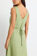 AMONG THE BRAVE PANAMA SLEEVELESS BUTTON FRONT MIDI DRESS - MOSS