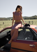 AFENDS CAPRICORN SEERSUCKER MAXI SKIRT - BURGUNDY/BEIGE CHECK