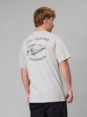 JUST ANOTHER FISHERMAN SNAPPER LOGO TEE - GREY MARLE/NAVY