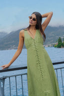 AMONG THE BRAVE PANAMA SLEEVELESS BUTTON FRONT MIDI DRESS - MOSS