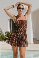 FLORENTINE POLKA DOT PLEATED MINI DRESS - CHOCOLATE