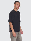 THRILLS HEMP THRILLS CONTRAST STITCH BOX FIT OVERSIZE CROPPED TEE - BLACK BROWN