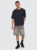 THRILLS HEMP THRILLS CONTRAST STITCH BOX FIT OVERSIZE CROPPED TEE - BLACK BROWN