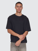 THRILLS HEMP THRILLS CONTRAST STITCH BOX FIT OVERSIZE CROPPED TEE - BLACK BROWN