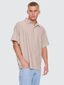 THRILLS UNION SHORT SLEEVE STRIPE WORK SHIRT - POSTAL BROWN