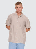 THRILLS UNION SHORT SLEEVE STRIPE WORK SHIRT - POSTAL BROWN