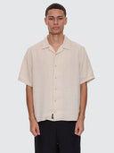 THRILLS HEMP MINIMAL THRILLS CONTRAST STITCH CROPPED BOWLING SHIRT - OATMEAL