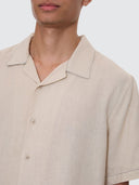 THRILLS HEMP MINIMAL THRILLS CONTRAST STITCH CROPPED BOWLING SHIRT - OATMEAL