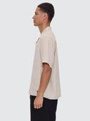 THRILLS HEMP MINIMAL THRILLS CONTRAST STITCH CROPPED BOWLING SHIRT - OATMEAL
