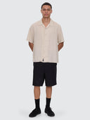THRILLS HEMP MINIMAL THRILLS CONTRAST STITCH CROPPED BOWLING SHIRT - OATMEAL