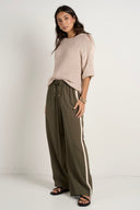 STORIES BE TOLD TOWNIE STRIPE SIDE TAPE WIDE LEG PANT - OLIVE