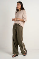 STORIES BE TOLD TOWNIE STRIPE SIDE TAPE WIDE LEG PANT - OLIVE