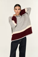 STAPLE THE LABEL ELVA RAGLAN JUMPER - GREY MARLE / WINE