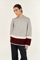 STAPLE THE LABEL ELVA RAGLAN JUMPER - GREY MARLE / WINE