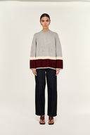 STAPLE THE LABEL ELVA RAGLAN JUMPER - GREY MARLE / WINE