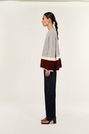 STAPLE THE LABEL ELVA RAGLAN JUMPER - GREY MARLE / WINE