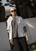 AFENDS LINED UP SHORT SLEEVE SHIRT - WHITE STRIPE