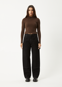 AFENDS ICONIC - LONG SLEEVE RIB TOP - COFFEE