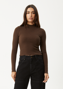 AFENDS ICONIC - LONG SLEEVE RIB TOP - COFFEE