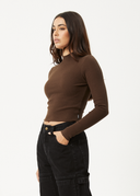 AFENDS ICONIC - LONG SLEEVE RIB TOP - COFFEE