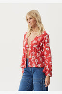 AFENDS HIBISCUS - TIE BLOUSE - HIBISCUS