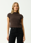 AFENDS FOCUS SEERSUCKER MOCK NECK TOP - COFFEE