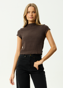 AFENDS FOCUS SEERSUCKER MOCK NECK TOP - COFFEE