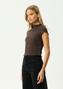 AFENDS FOCUS SEERSUCKER MOCK NECK TOP - COFFEE