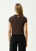 AFENDS FOCUS SEERSUCKER MOCK NECK TOP - COFFEE