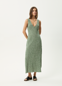 AFENDS BASE SEERSUCKER MAXI DRESS - DEEP GREEN CHECK