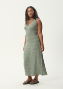 AFENDS BASE SEERSUCKER MAXI DRESS - DEEP GREEN CHECK